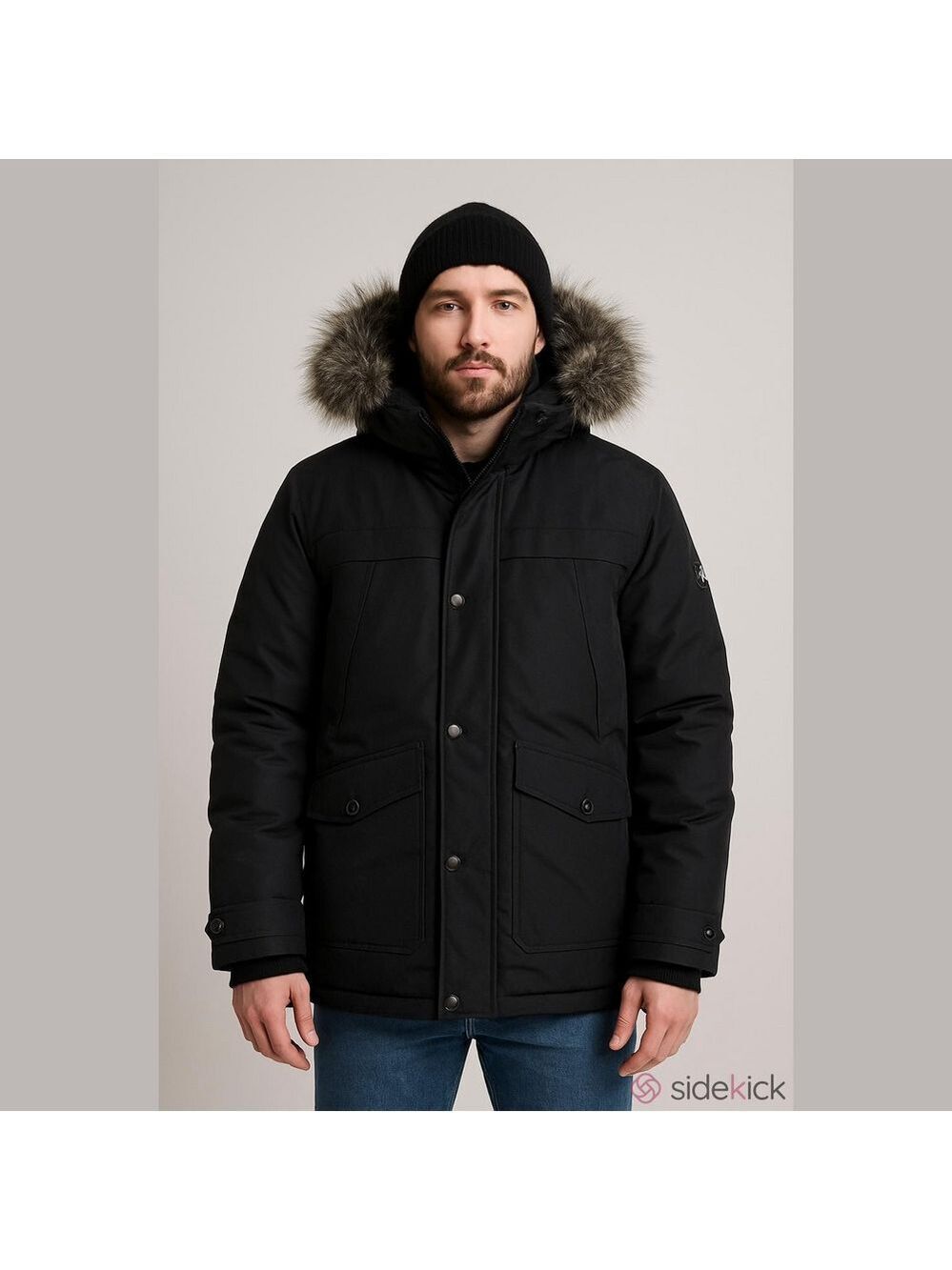Point Zero Black Puffer Jacket Men’s Small Faux Fur Hood Winter Coat